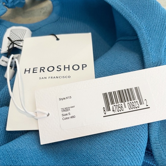 Rosie Assoulin NWT Tie Neck Knit Top Cornflower Blue - Picture 7 of 11